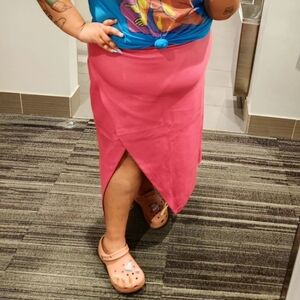 Eloquii pink faux leather skirt